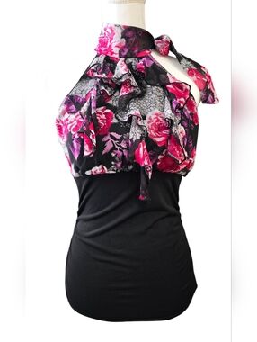 Black Halter Top with Pink & Purple Floral